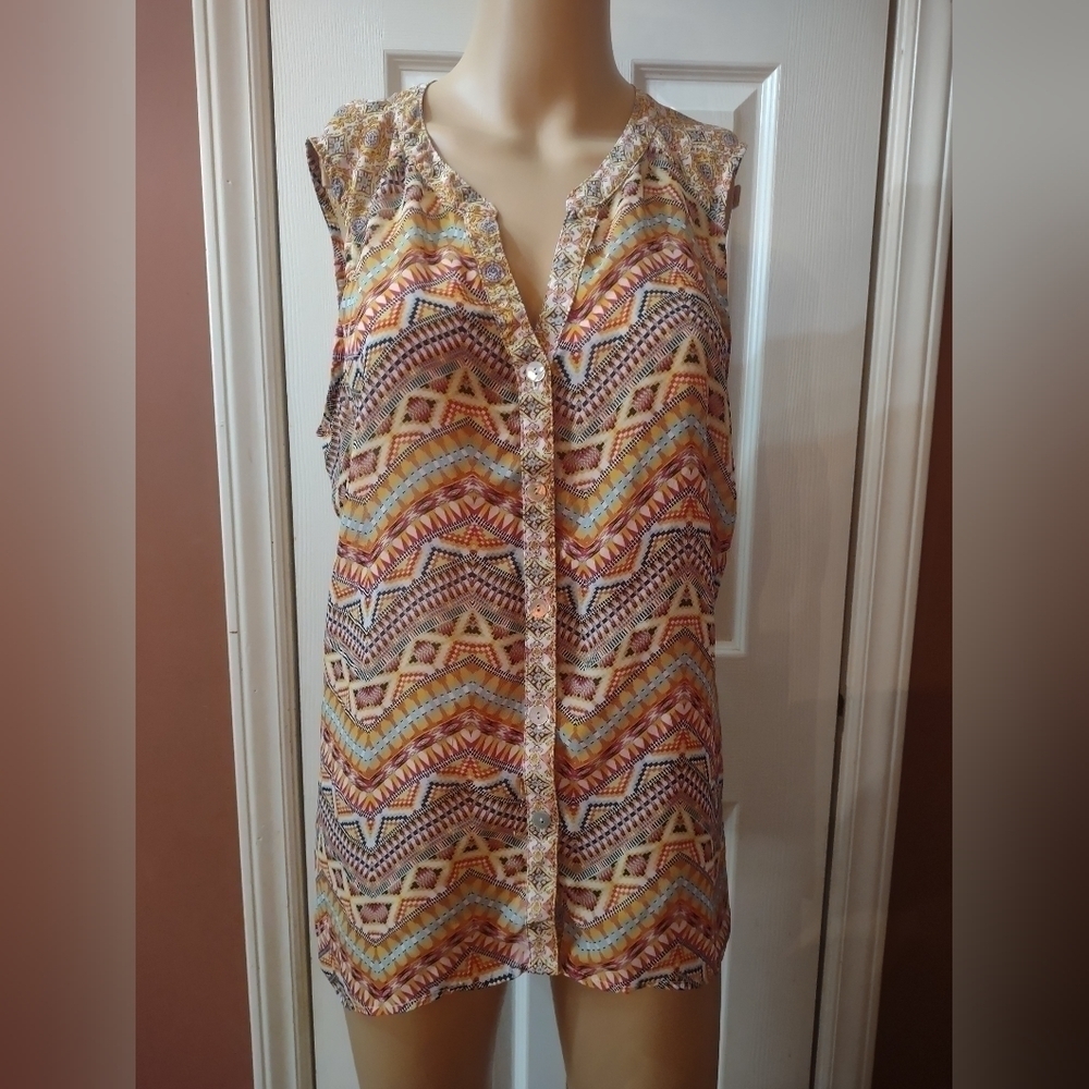 Fig and flower women's sleeveless blouse shirt top size large